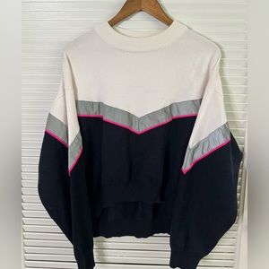 Zara Retro Women's Sweater in Black, White, and Gray with Pink Trim